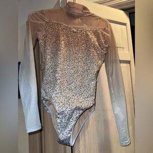 Weissman Blue Ombré Long Sleeve Sequins Dance Leotard   Adult small snap button